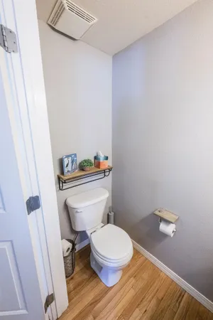 a white toilet sitting next to a shower curtain