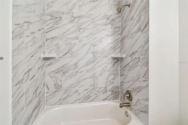 a bathroom with a bathtub