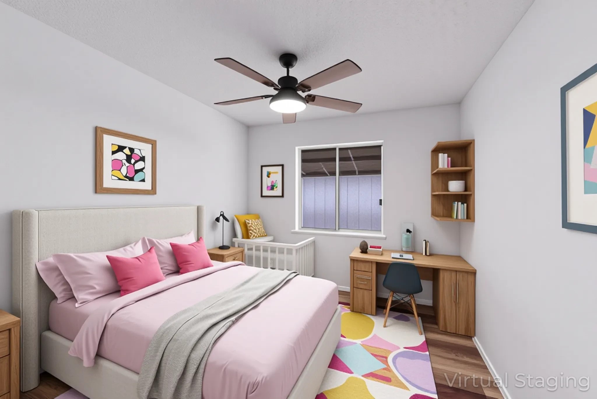 23426 Prairie Bird Drive Spring, TX 77373 - Photo 21 of 34 a bed room with a bed a desk and painting on the wall