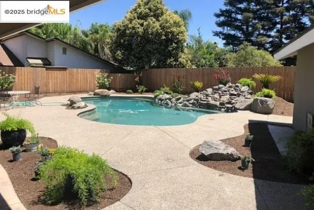 a view of a backyard with plants and a garden