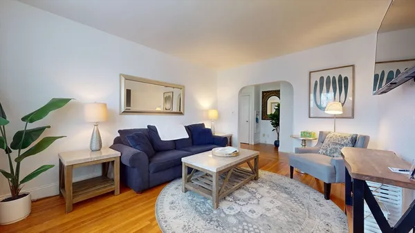 a living room with furniture or couch and a potted plant