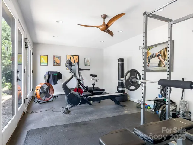 a view of a room with gym equipment