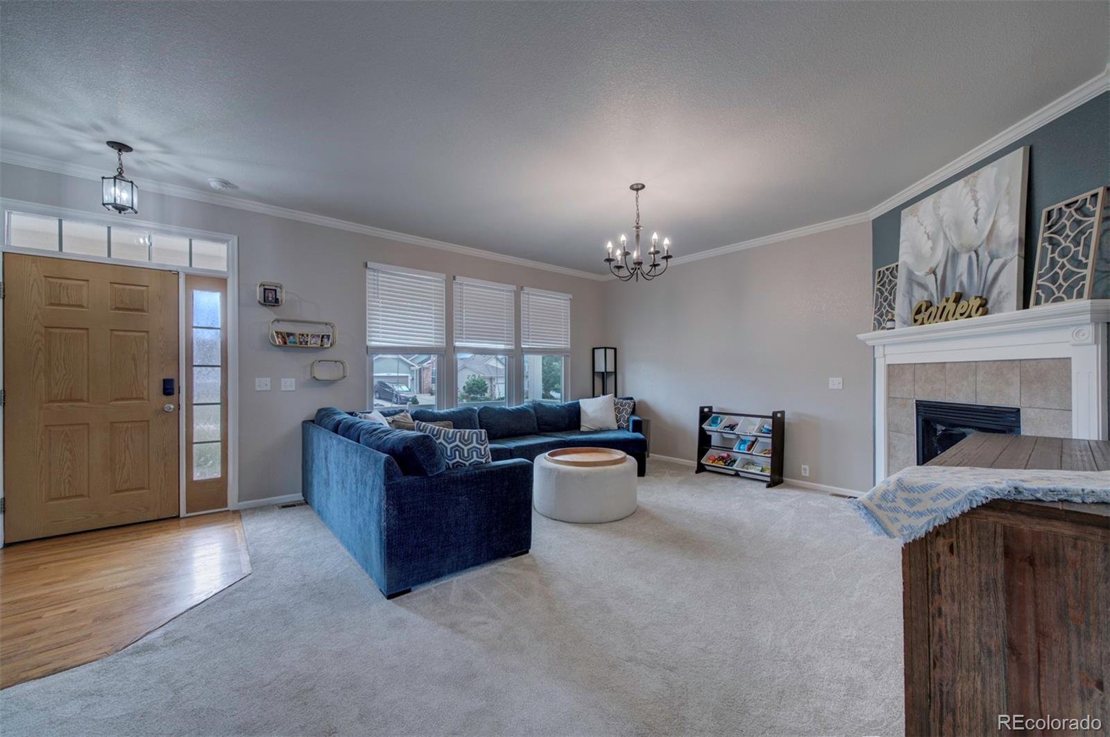 9364 Prairie Dunes Road Peyton, CO 80831 - Photo 3 of 18 a living room with furniture and a fireplace