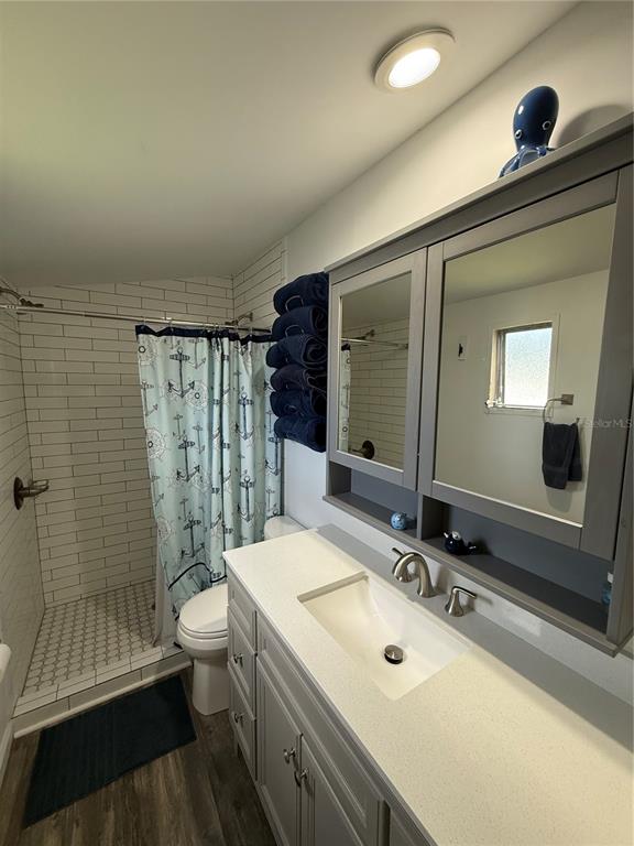 1712 Northeast King Street Steinhatchee, FL 32359 - Photo 11 of 18 a bathroom with a double vanity sink toilet and shower