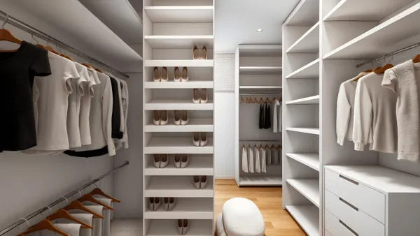 a view of walk in closet with clothes and shoes