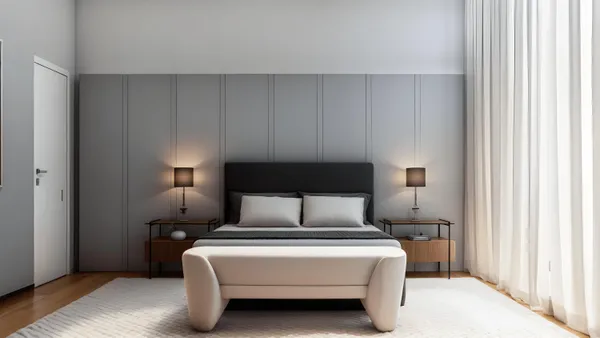 a bedroom with a bed and a night stand