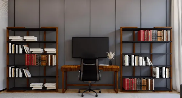 a view of livingroom with workspace