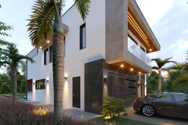 a car parked in front of a house