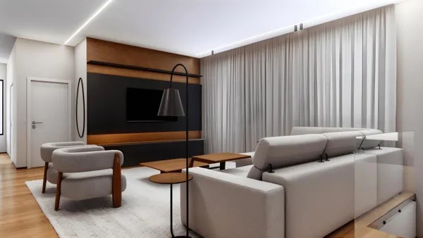 a living room with furniture and a window