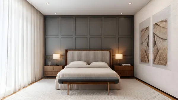 a bedroom with a bed lamp and a window