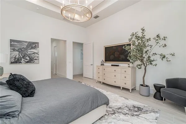 a bedroom with furniture and a flat screen tv