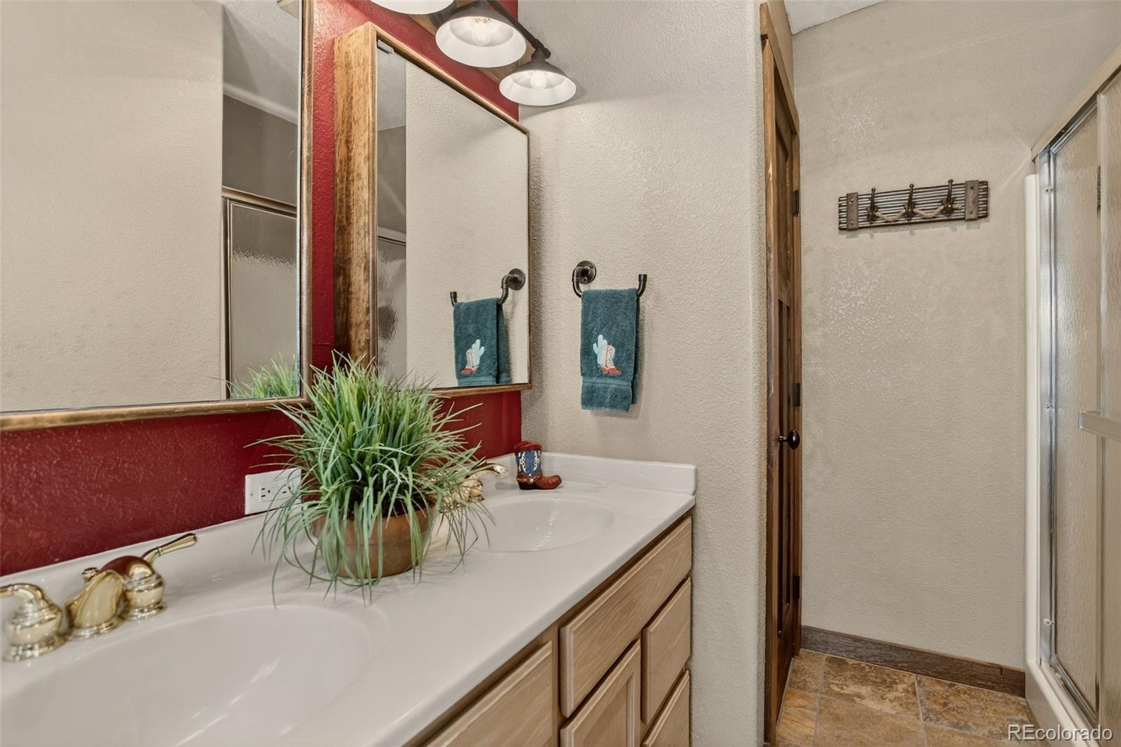 50 Rd P78 Bailey, CO 80421 - Photo 17 of 48 a bathroom with a sink a mirror and a potted plant