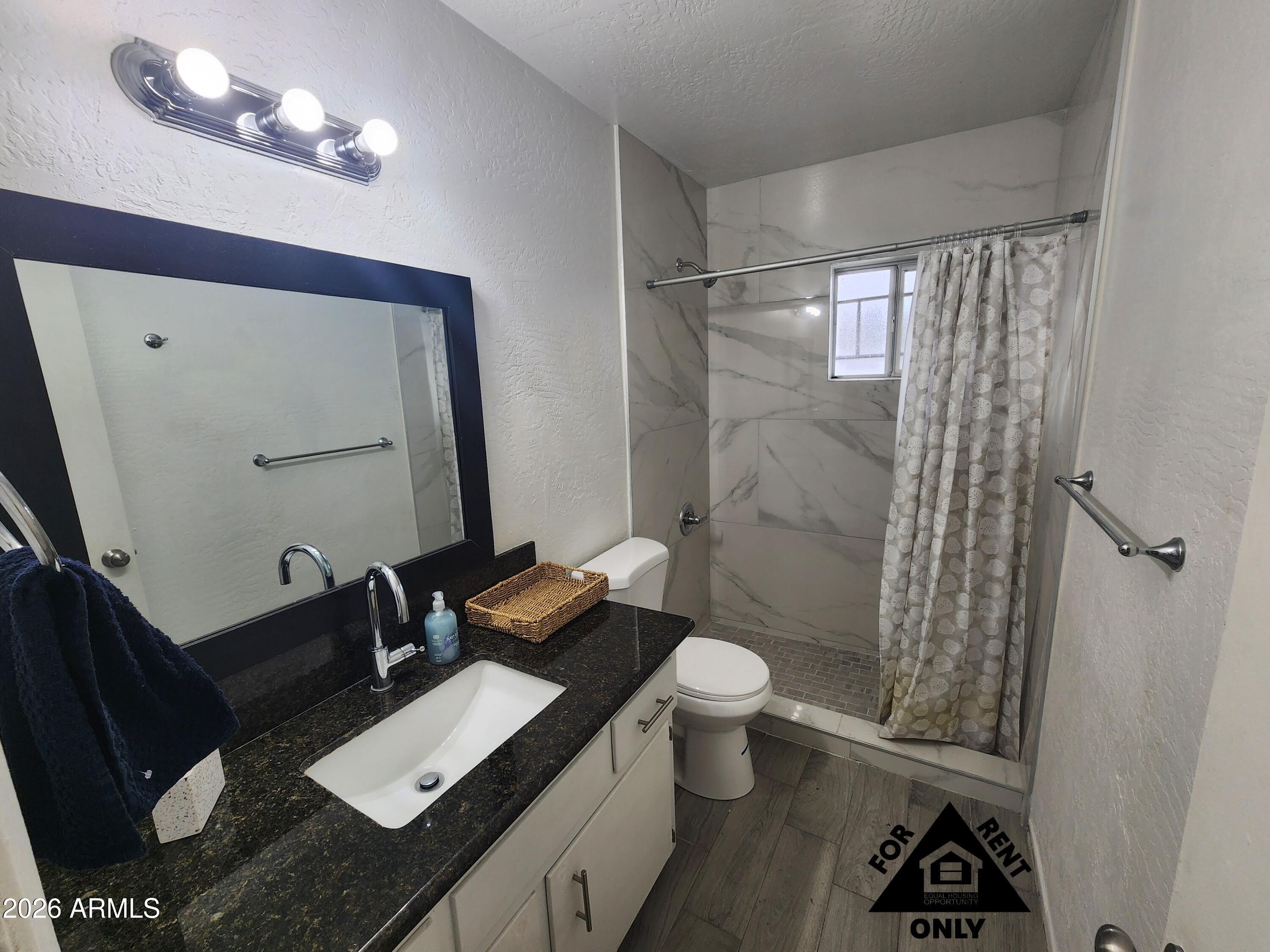 2001 West Turney Avenue, Unit 6 Phoenix, AZ 85015 - Photo 6 of 10 a bathroom with a sink a toilet a mirror and shower