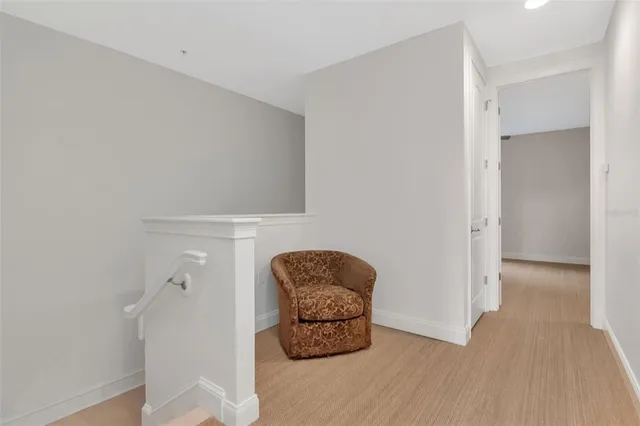 a room with a couch and a potted plant