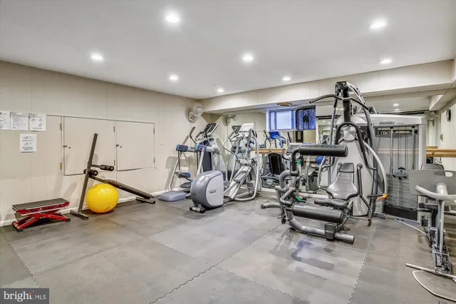 a view of a room with gym equipment