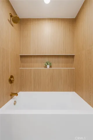 a bathroom with a bathtub