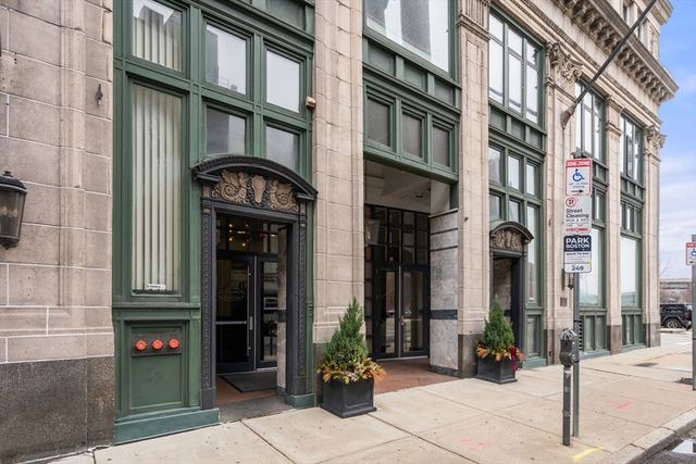 a view of a building with a street