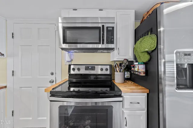 a kitchen with a stove and a microwave