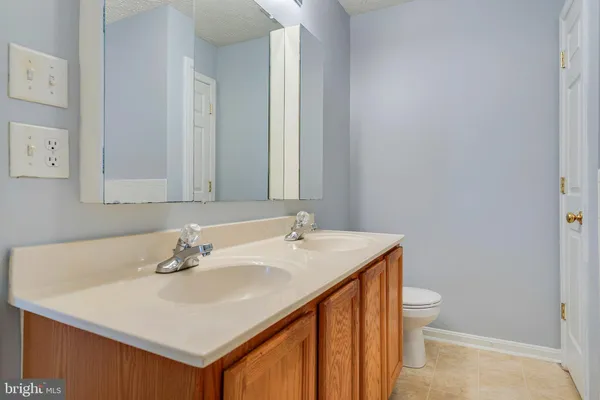 a bathroom with a sink vanity and a toilet