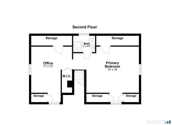 a view of a hallway with stairs