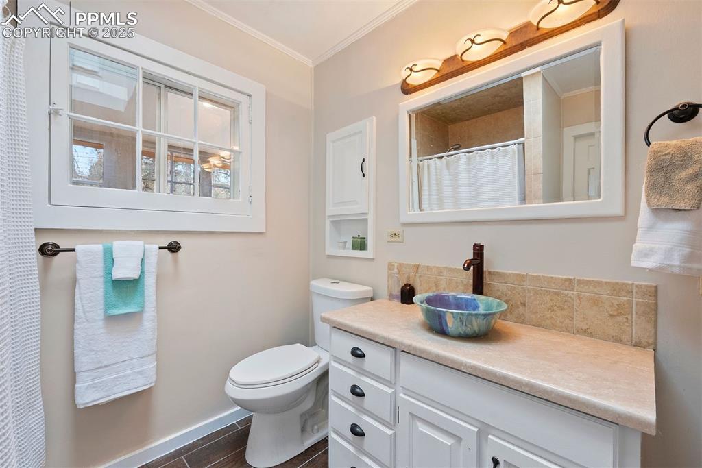 1515 West Cheyenne Road Colorado Springs, CO 80906 - Photo 26 of 50 a bathroom with a sink a toilet and a mirror
