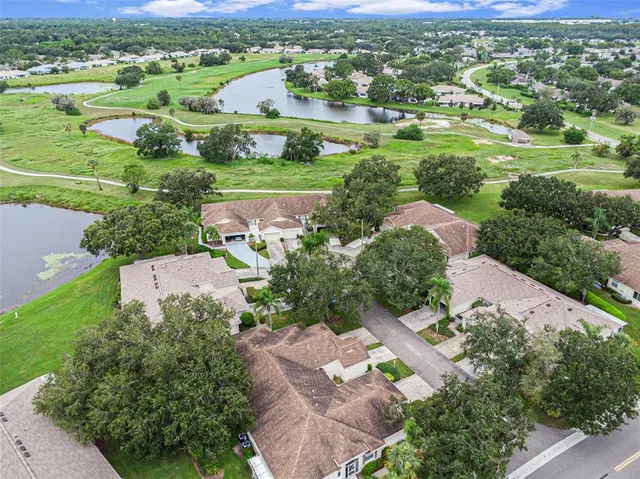 an aerial view of a house with a garden