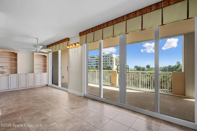 a view of a balcony with entryway