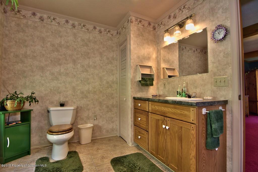 2335 Hamlin Road Moscow, PA 18444 - Photo 23 of 34 a spacious bathroom with a granite countertop toilet a sink and a mirror