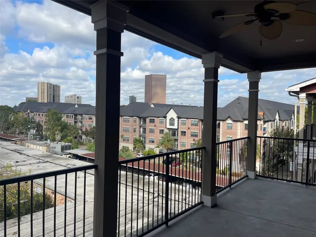 a view of a city from a balcony