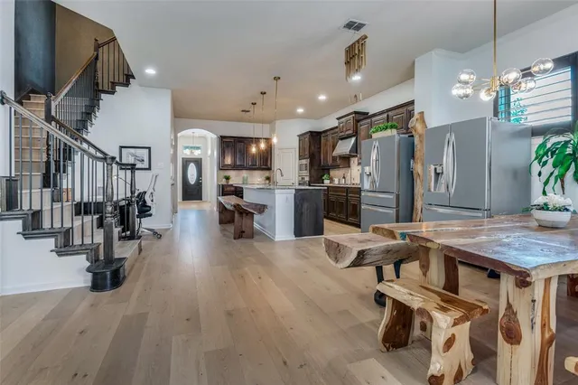 a view of a kitchen and dining room