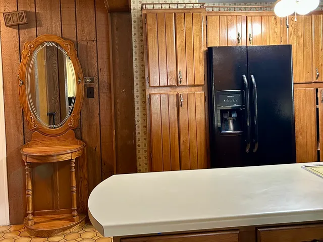 a close view of a refrigerator in the kitchen