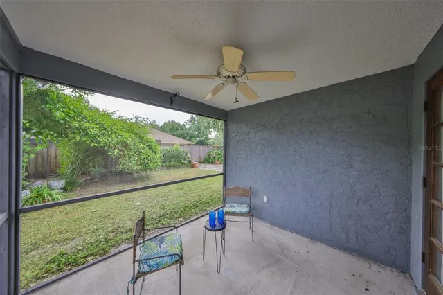 a view of porch with a garden and space