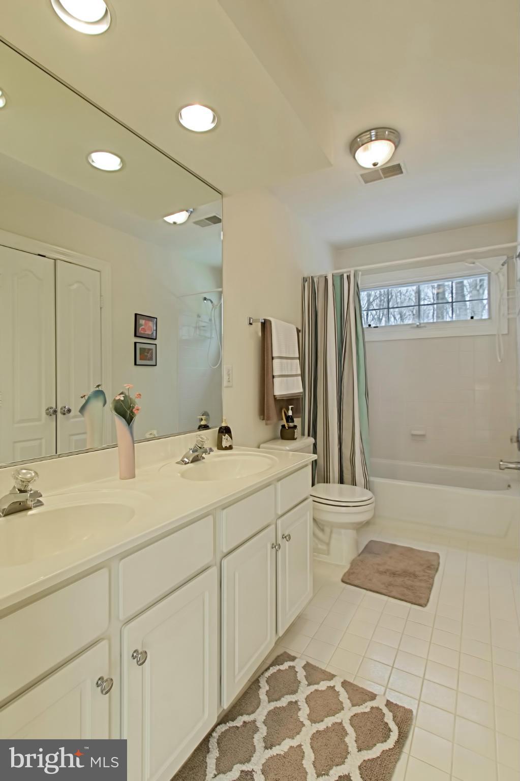 537 Utterback Store Road Great Falls, VA 22066 - Photo 22 of 30 a bathroom with a double vanity sink and a mirror