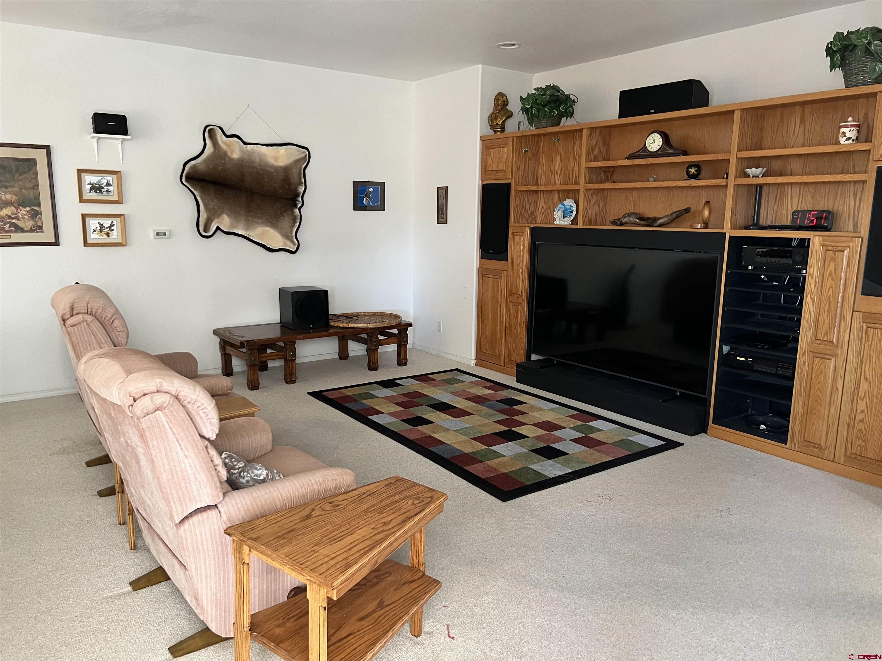 26096 Paintbrush Road Cedaredge, CO 81413 - Photo 15 of 29 a living room with furniture a flat screen tv and a fireplace