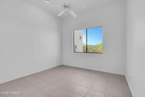 an empty room with a bathroom