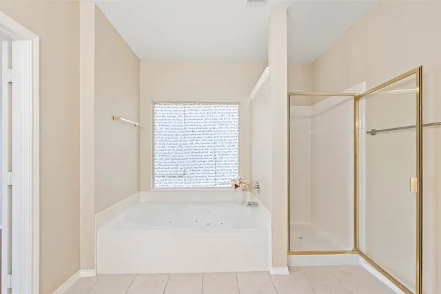 a bathroom with a bathtub and a shower