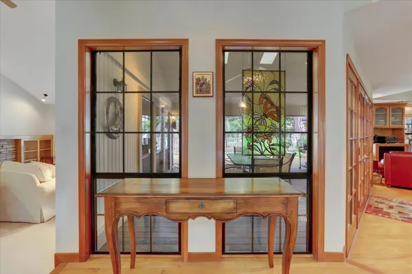 a view of a livingroom with furniture and window