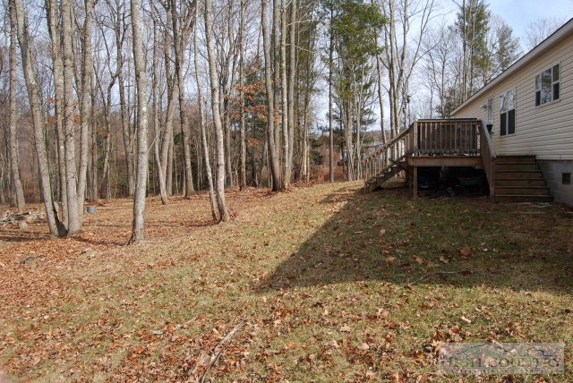 709 Lazy Branch Road Ennice, NC 28623 - Photo 4 of 7 a view of a backyard with large trees and wooden fence