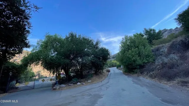 a view of a street with trees in the background
