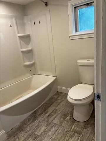 a bathroom with a toilet and a bathtub