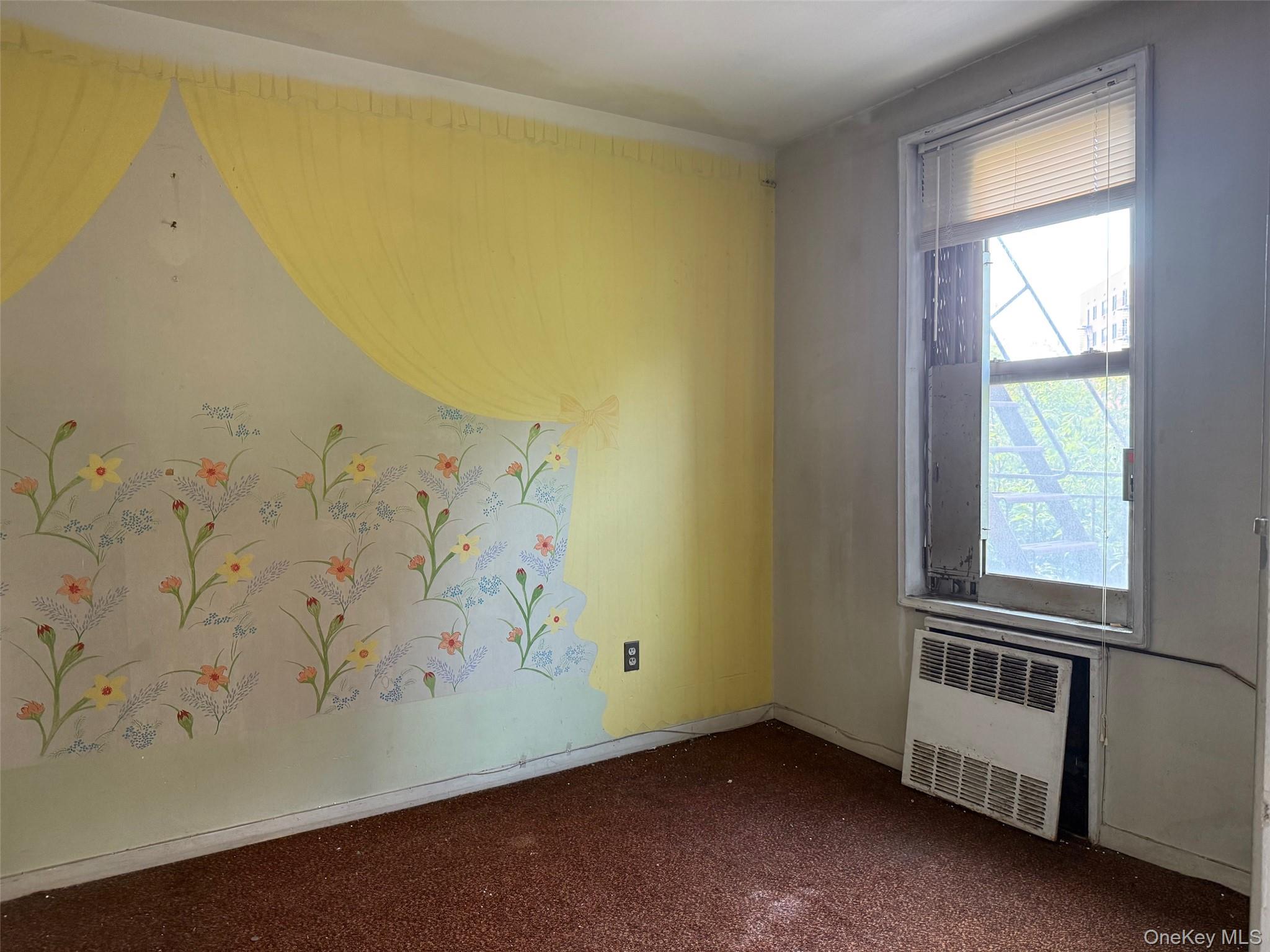 58-03 Calloway Street, Unit 3EE Queens, NY 11368 - Photo 12 of 20 Unfurnished room featuring radiator, plenty of natural light, and dark colored carpet