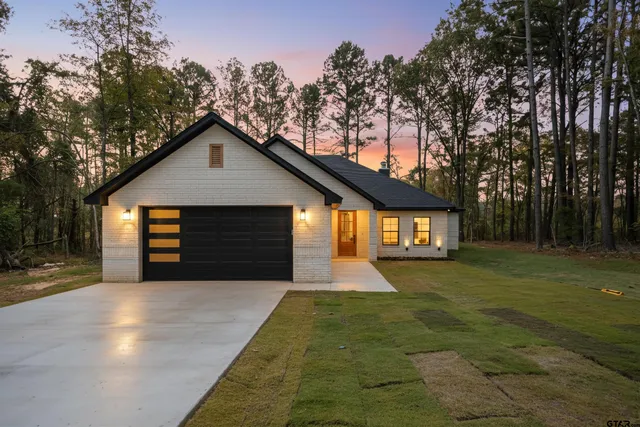 a front view of a house with yard and trees