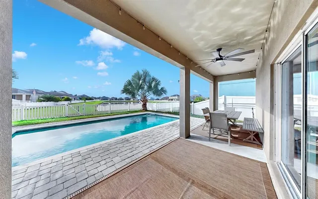 a view of swimming pool with a patio