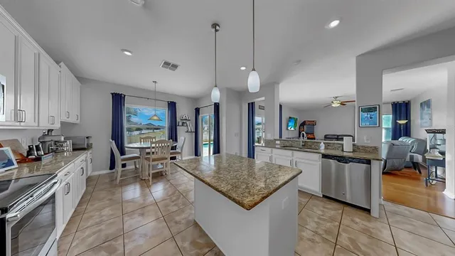 a kitchen with lots of counter top space