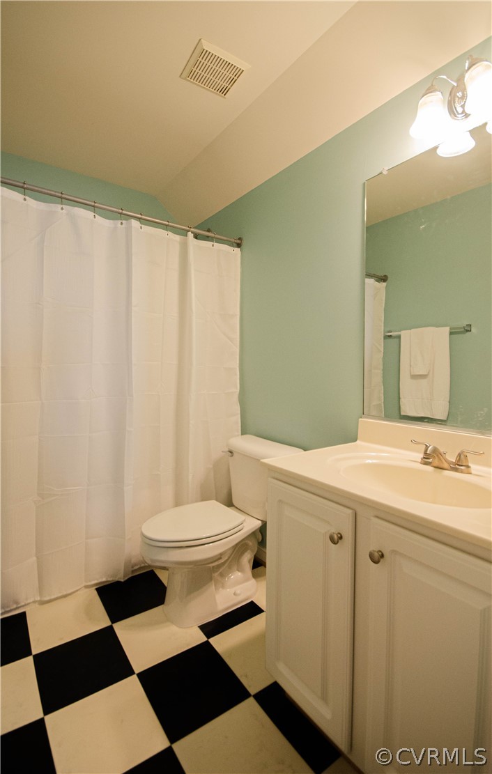 1113 Alcorn Terrace Midlothian, VA 23114 - Photo 22 of 36 a bathroom with a sink a toilet a mirror and shower curtain
