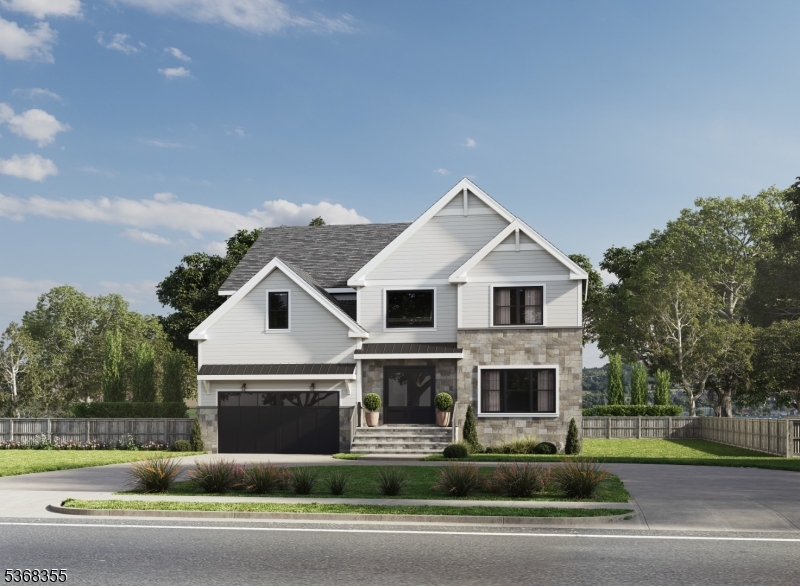 a view of a big house in a big yard with plants and large trees