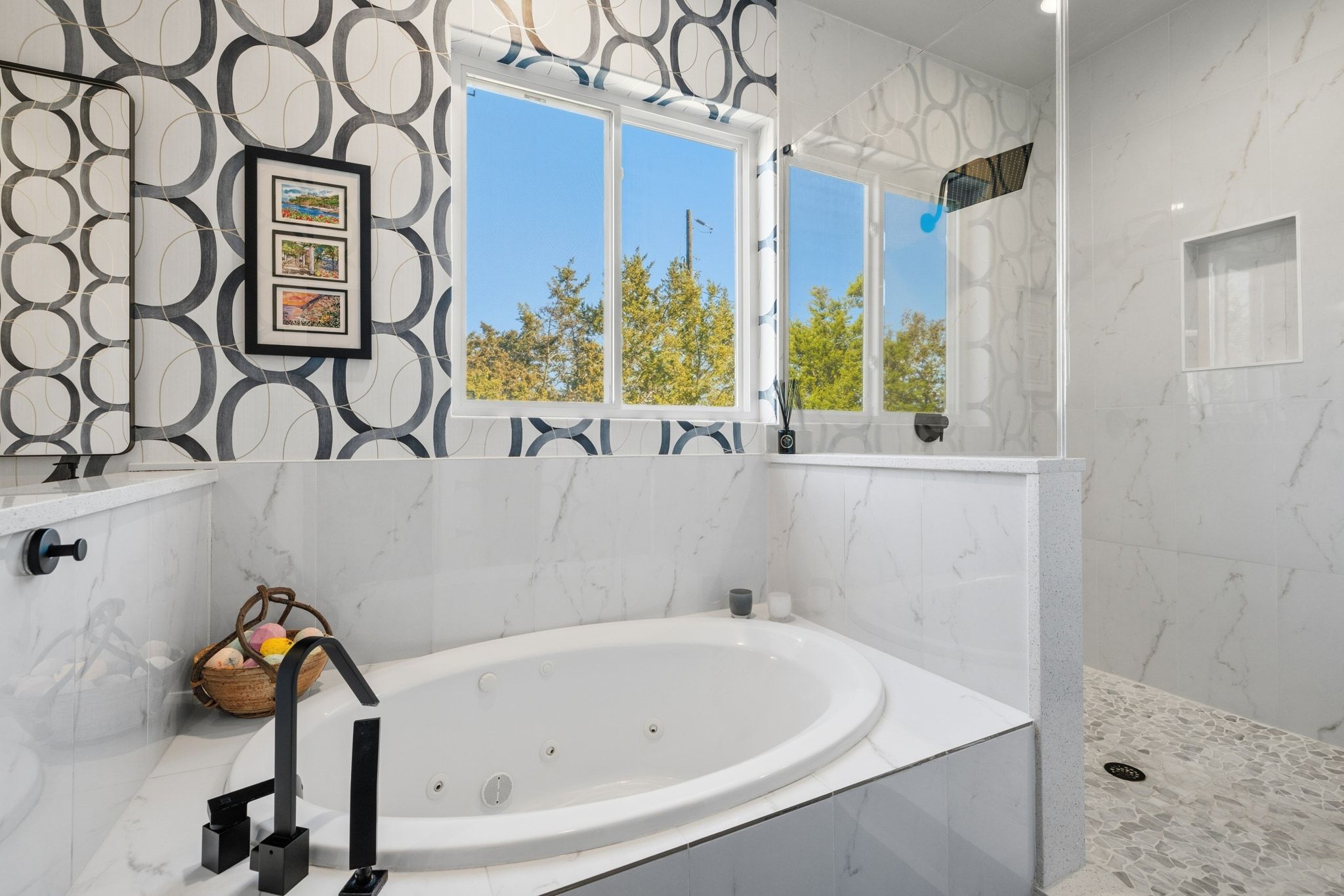 14302 Summit View Drive, Unit 4 Leander, TX 78641 - Photo 14 of 40 Bathroom featuring a whirlpool tub and a marble finish shower