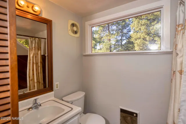 a bathroom with a toilet a sink and a mirror