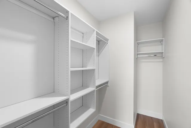 a view of an empty walk in closet