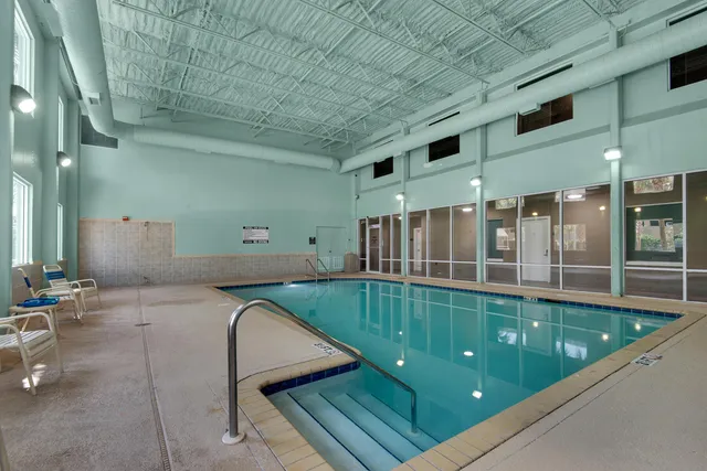 an outdoor view with a swimming pool